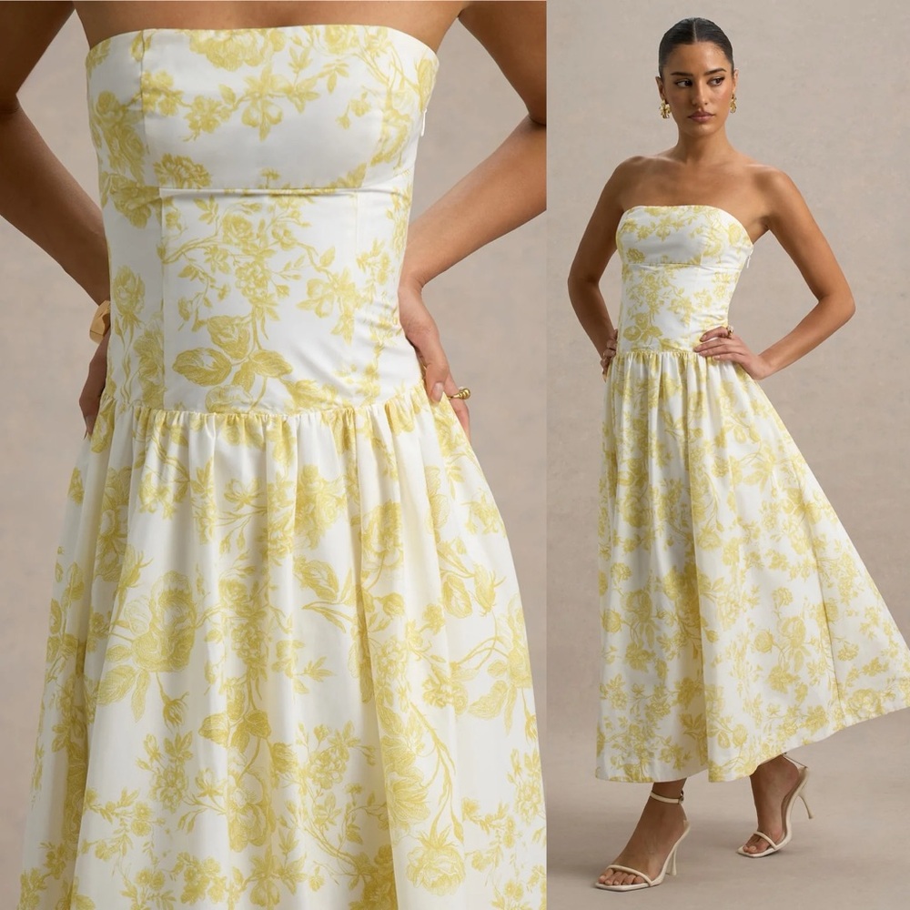 Brand New- Club L London Bluebell Lemon Poplin Drop Waist Midi Dress 🍋✨ - Picture 2 of 16